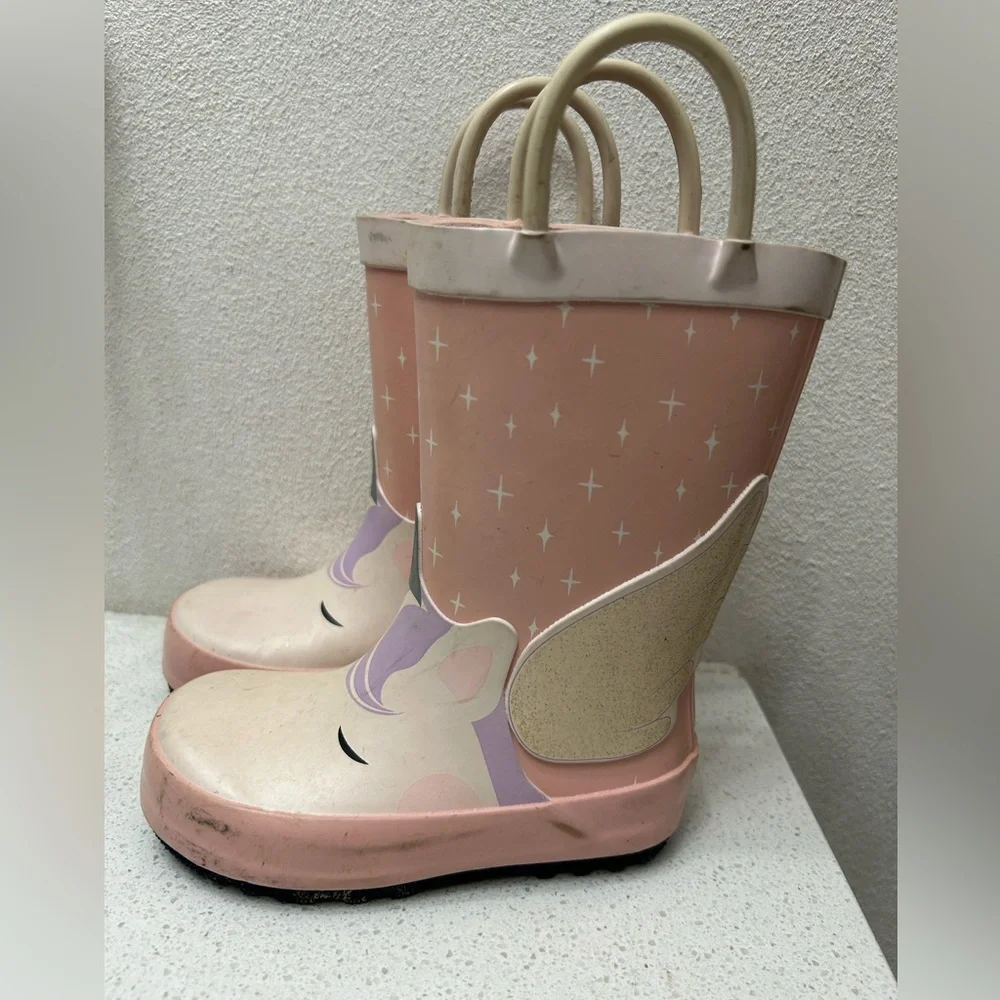 🦋 Cat and Jack Light Pink Unicorn Rain Boots little girl size 6